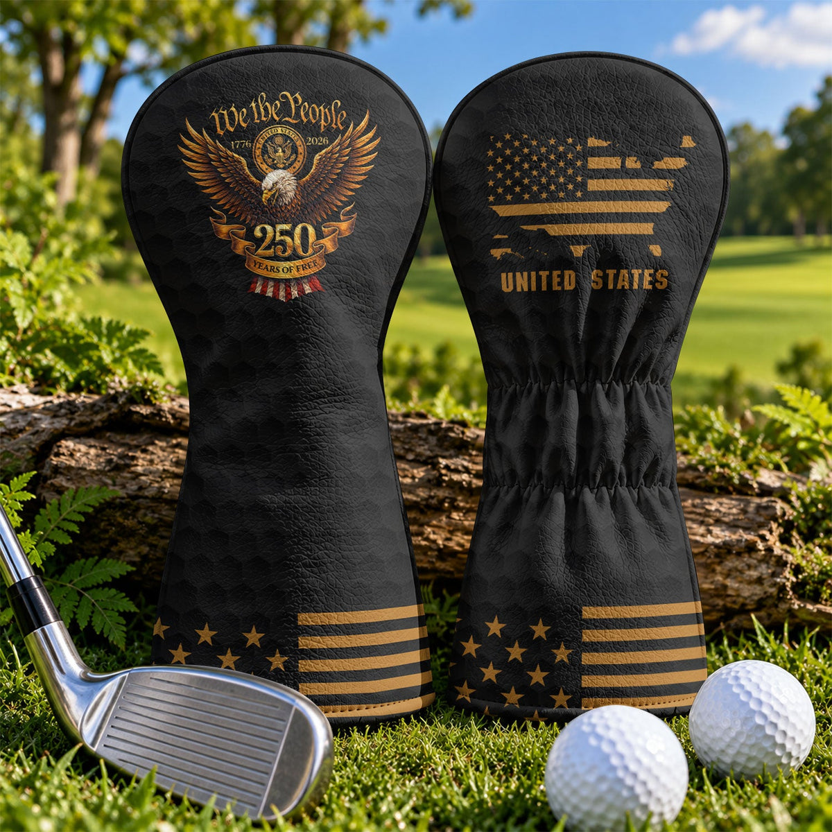 We The People 250 Years Black Gold Eagle Headcover, Patriotic Golf Gift, Driver Cover