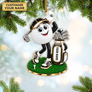 Custom Name Golf Ball Mascot Acrylic Ornament, Christmas Ornaments, Gifts For Golfers
