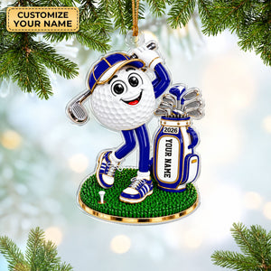 Custom Name Golf Ball Mascot Acrylic Ornament, Christmas Ornaments, Gifts For Golfers