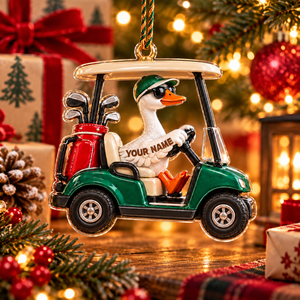 Custom Name Goose Golf Cart Acrylic Ornament, Christmas Tree Decor, Golf Lover Gifts