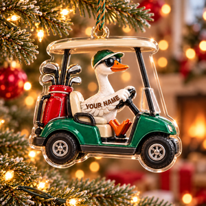 Custom Name Goose Golf Cart Acrylic Ornament, Christmas Tree Decor, Golf Lover Gifts