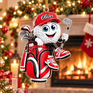Custom Name Golf Ball In Golf Bag Acrylic Ornament, Christmas Gifts, Golf Lover Gifts