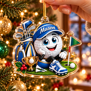 Custom Name Golf Ball Cap Trophy Acrylic Ornament, Christmas Tree Decor, Golf Gifts