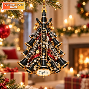 Custom Name Clarinet Tree Acrylic Ornament, Christmas Ornaments, Music Lover Gifts
