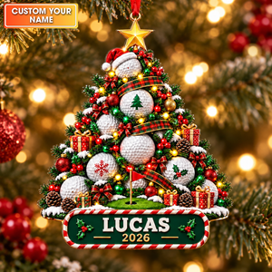 Custom Name Year Golf Ball Tree Acrylic Ornament, Christmas Tree Decor, Golf Gifts