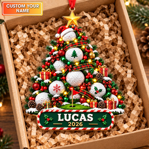 Custom Name Year Golf Ball Tree Acrylic Ornament, Christmas Tree Decor, Golf Gifts