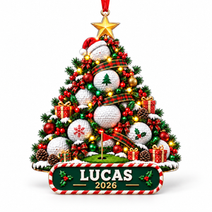 Custom Name Year Golf Ball Tree Acrylic Ornament, Christmas Tree Decor, Golf Gifts