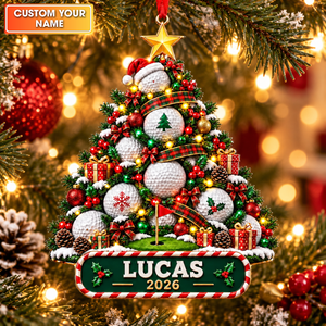 Custom Name Year Golf Ball Tree Acrylic Ornament, Christmas Tree Decor, Golf Gifts
