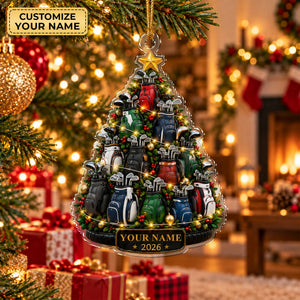 Custom Name Year Golf Bag Tree Acrylic Ornament, Christmas Ornaments, Golfer Gifts