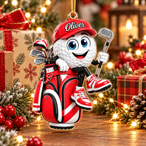 Custom Name Red Golf Ball In Golf Bag Acrylic Ornament, Christmas Gifts, Golfer Gifts