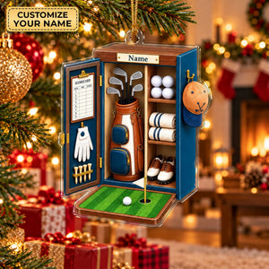 Custom Name Blue Golf Locker Acrylic Ornament, Christmas Ornaments, Golf Gifts