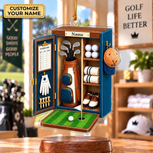 Custom Name Blue Golf Locker Acrylic Ornament, Christmas Ornaments, Golf Gifts