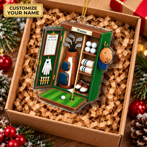 Custom Name Green Golf Locker Acrylic Ornament, Christmas Tree Decor, Golfer Gifts