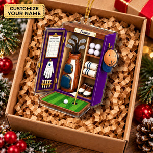 Custom Name Purple Golf Locker Acrylic Ornament, Christmas Tree Decor, Golfer Gifts