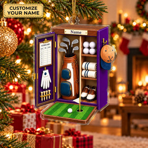 Custom Name Purple Golf Locker Acrylic Ornament, Christmas Tree Decor, Golfer Gifts