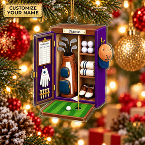 Custom Name Purple Golf Locker Acrylic Ornament, Christmas Tree Decor, Golfer Gifts