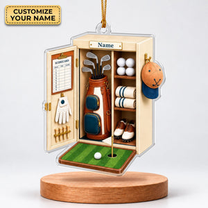Custom Name White Golf Locker Acrylic Ornament, Christmas Tree Decor, Golfer Gifts