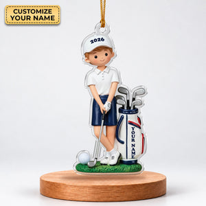 Custom Name Young Boy Golfer Acrylic Ornament, Christmas Tree Decor, Golfer Gifts