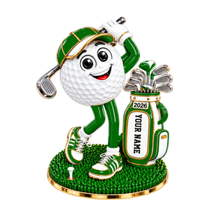 Custom Name Green Golf Ball Mascot Acrylic Ornament, Christmas Ornaments, Golf Gifts