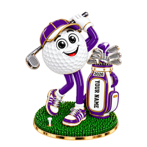 Custom Name Purple Golf Ball Mascot Acrylic Ornament, Christmas Gifts, Golfer Gifts