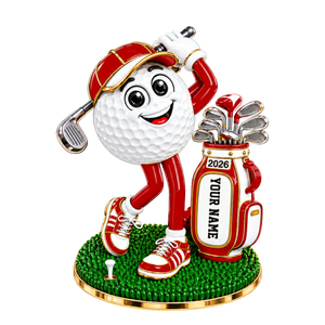 Custom Name Red Golf Ball Mascot Acrylic Ornament, Christmas Ornaments, Golf Gifts