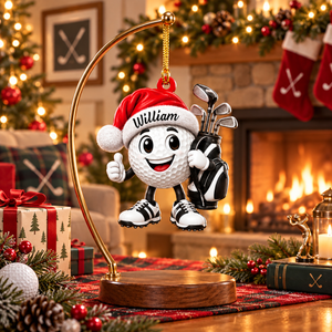 Custom Name Black Santa Hat Golf Ball Acrylic Ornament, Christmas Gifts, Golfer Gifts