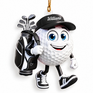 Custom Name Black Walking Golf Ball Acrylic Ornament, Christmas Ornaments, Golf Gifts