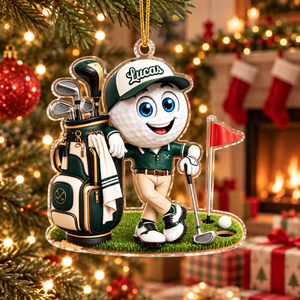 Custom Name Green Golf Ball Caddie Acrylic Ornament, Christmas Ornaments, Golf Gifts