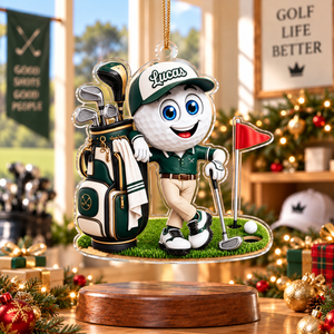 Custom Name Green Golf Ball Caddie Acrylic Ornament, Christmas Ornaments, Golf Gifts