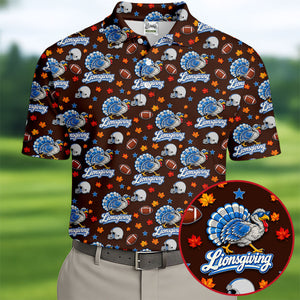 Lionsgiving Thanksgiving Golf Shirt, Golf Shirts For Men, Funny Mens Golf Shirts