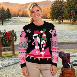 Pink Flamingo Santa Hat Ugly Christmas Sweater, Golf Lover Gifts, Christmas Golf Gift