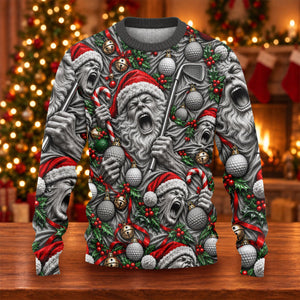 Screaming Santa Faces Golf Ugly Christmas Sweater, Funny Xmas Gift, Christmas Gifts