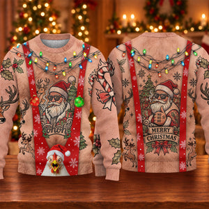 Santa Suspenders Tattoo Ugly Christmas Sweater, Golf Lover Gifts, Christmas Gifts
