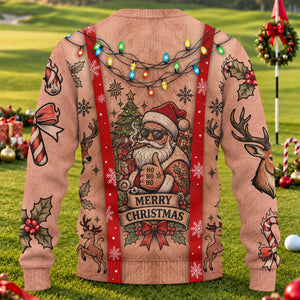 Santa Suspenders Tattoo Ugly Christmas Sweater, Golf Lover Gifts, Christmas Gifts