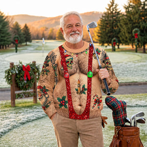 Santa Skull Hairy Chest Ugly Christmas Sweater, Ugly Sweater Party, Funny Xmas Gift