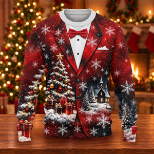 Tuxedo Tree Snowflakes Ugly Christmas Sweater, Funny Xmas Gift, Holiday Party Sweater