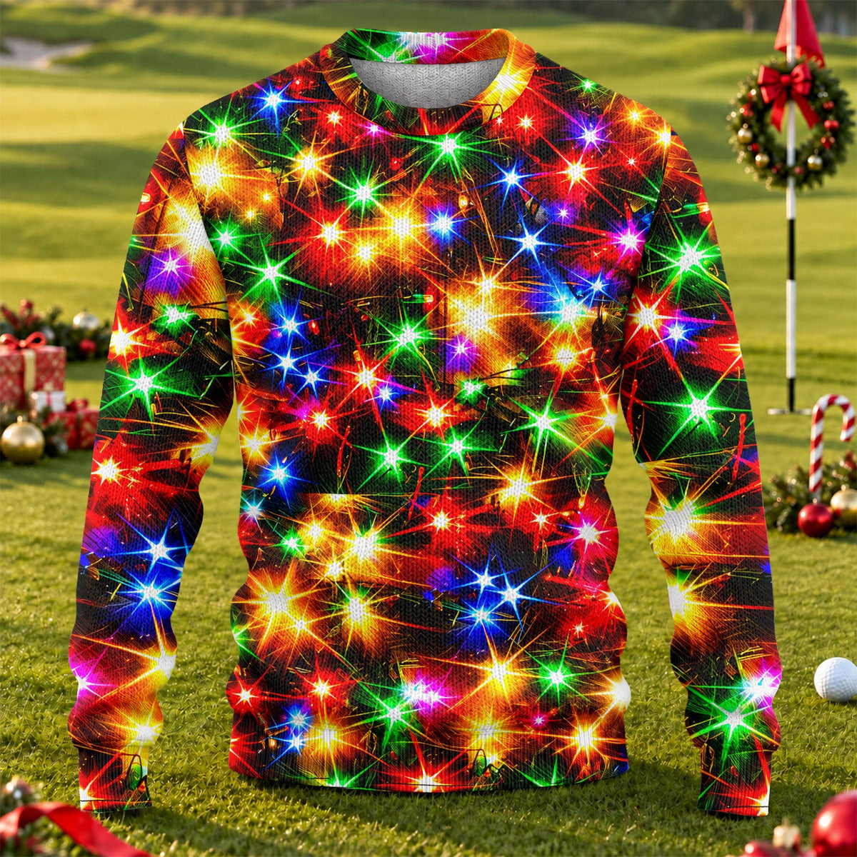 Multicolor Sparkling Lights Ugly Christmas Sweater, Golf Lover Gifts, Funny Xmas Gift