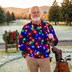 Colorful Bulb Lights Ugly Christmas Sweater, Golf Lover Gifts, Christmas Party Outfit