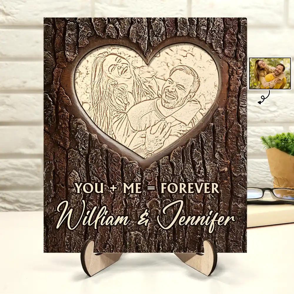 You Me Forever Personalized Photo Pencil Drawing Wood Frame, Romantic Artwork, Anniversary Gift For Couple