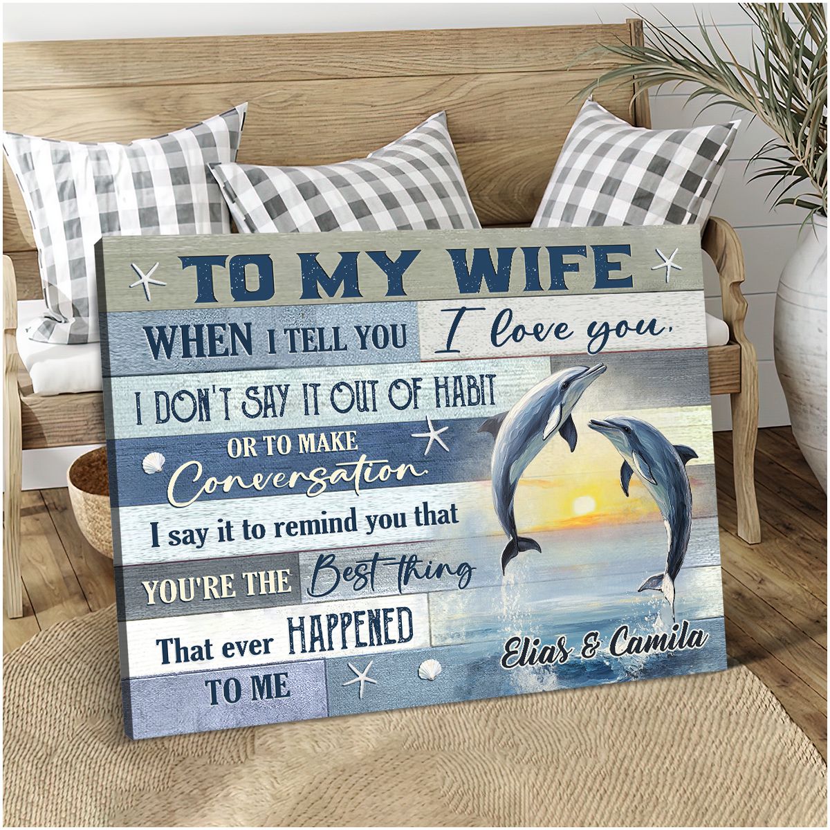 When I Tell You I Love You Canvas Wall Art, Dolphin Couple Canvas Print, Couple Valentine Gifts, Wedding Anniversary Gift