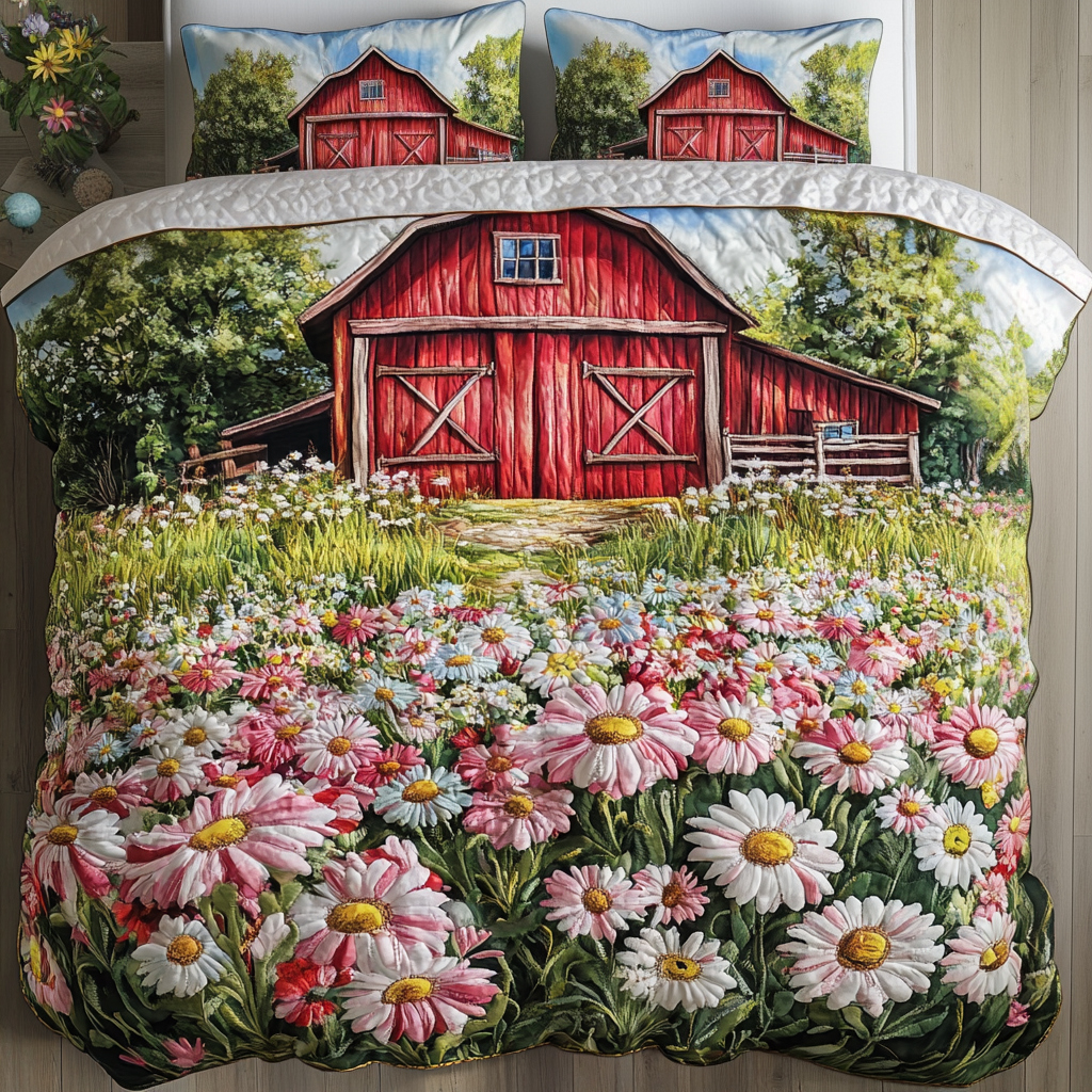 Barn Bloom Quilted Bedding Set Quilted Bedspread Nature Lover Gift Fall Decor Gift