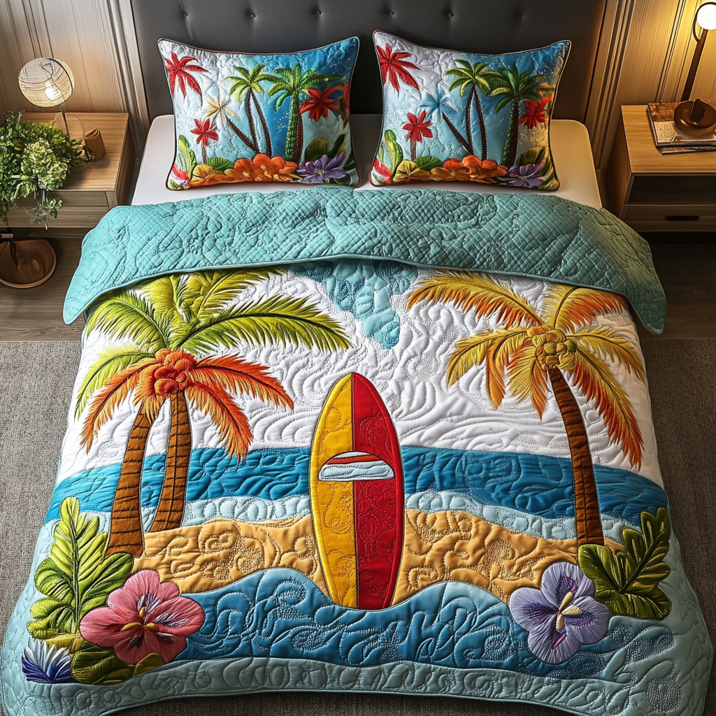 Beach Vibes Quilted Bedding Set Bedspread Set Nature Lover Gift Fall Decor Gift