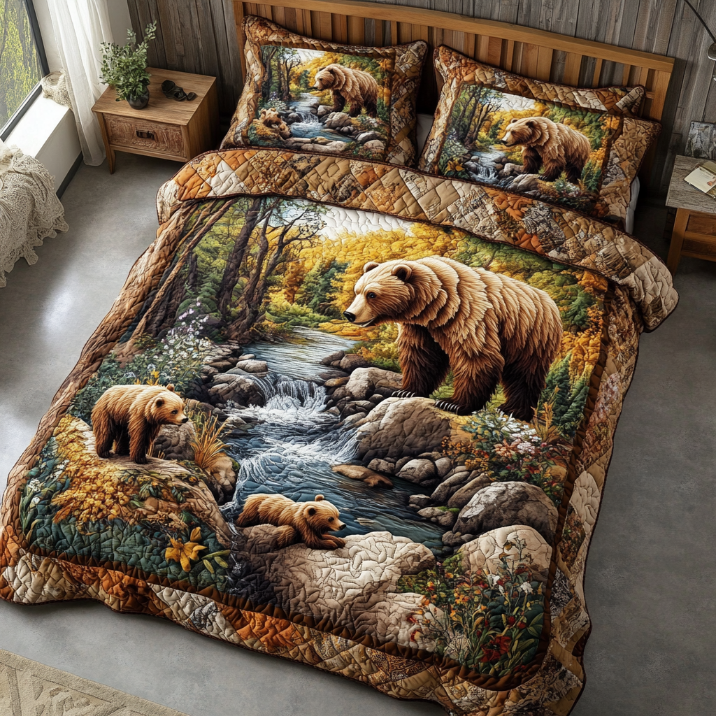 Bear Haven Quilted Bedding Set Lightweight Quilt Set Mothers Day Gift