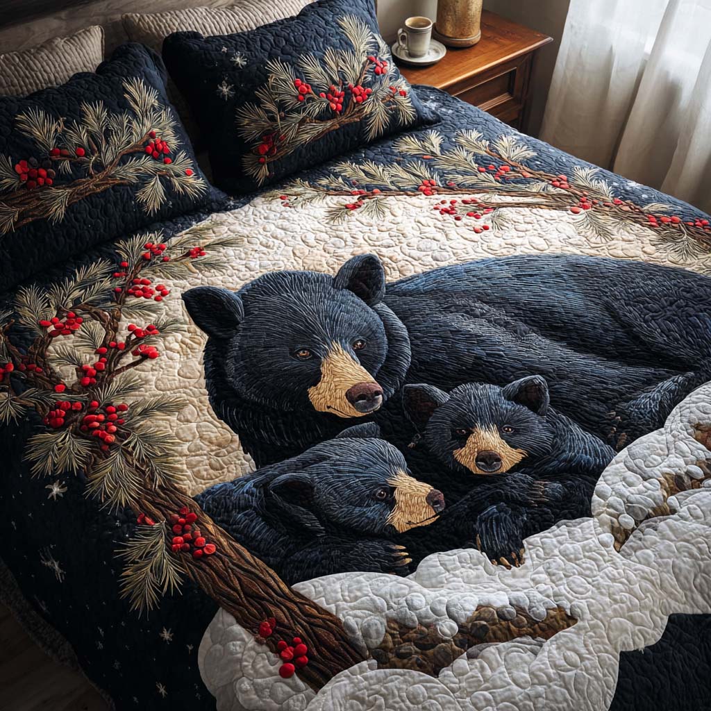 Bear Warmth 3-Piece Quilted Bedding Set Fall Quilt Sets Mothers Day Gift