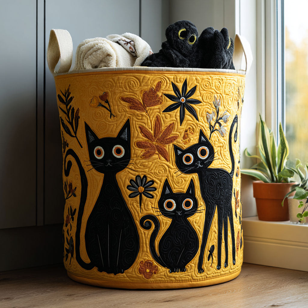 Black Cat Bloom Laundry Basket Laundry Gifts, Housewarming Gift Ideas, Mother's Day Gifts