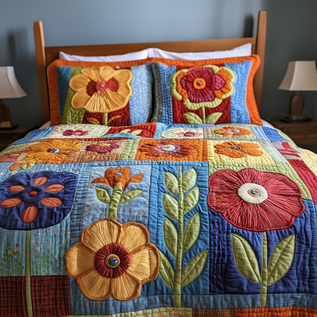 Bloom Comfort Quilted Bedding Set Lightweight Quilt Set Nature Lover Gift Fall Decor Gift