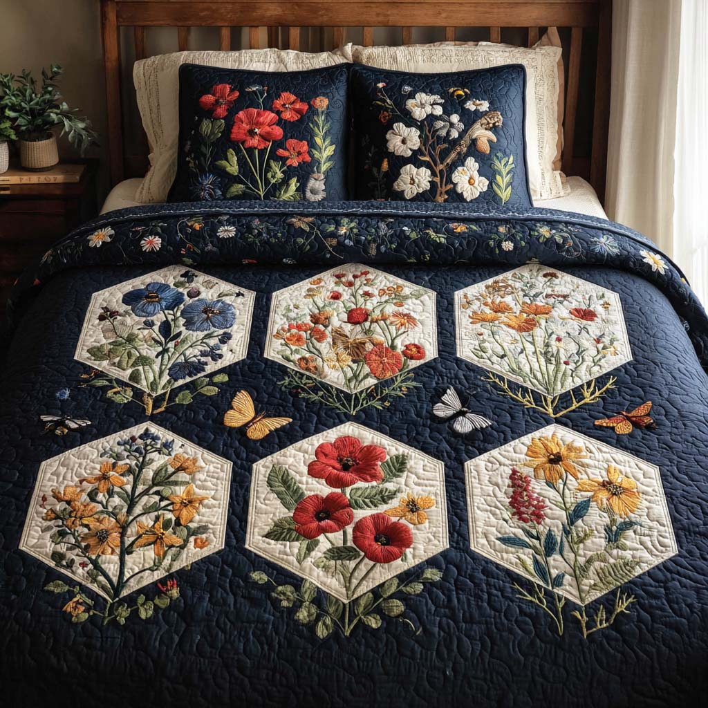 Bloom Whisper Quilted Bedding Set Bedspread Set Nature Lover Gift Fall Decor Gift