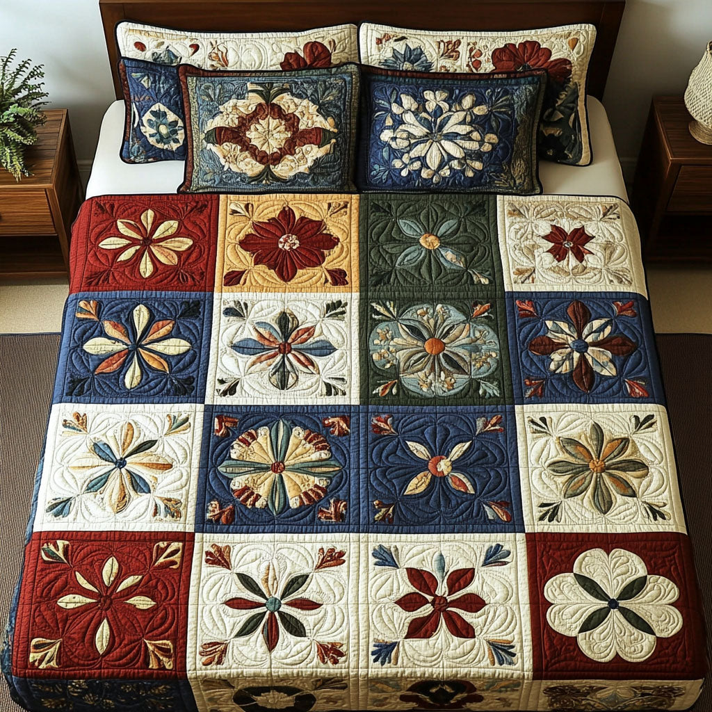Blooming Dream 3-Piece Quilted Bedding Set Quilted Bedspread Nature Lover Gift Fall Decor Gift