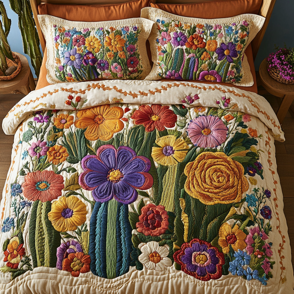 Blooming Garden Quilted Bedding Set Quilted Bedspread Nature Lover Gift Fall Decor Gift
