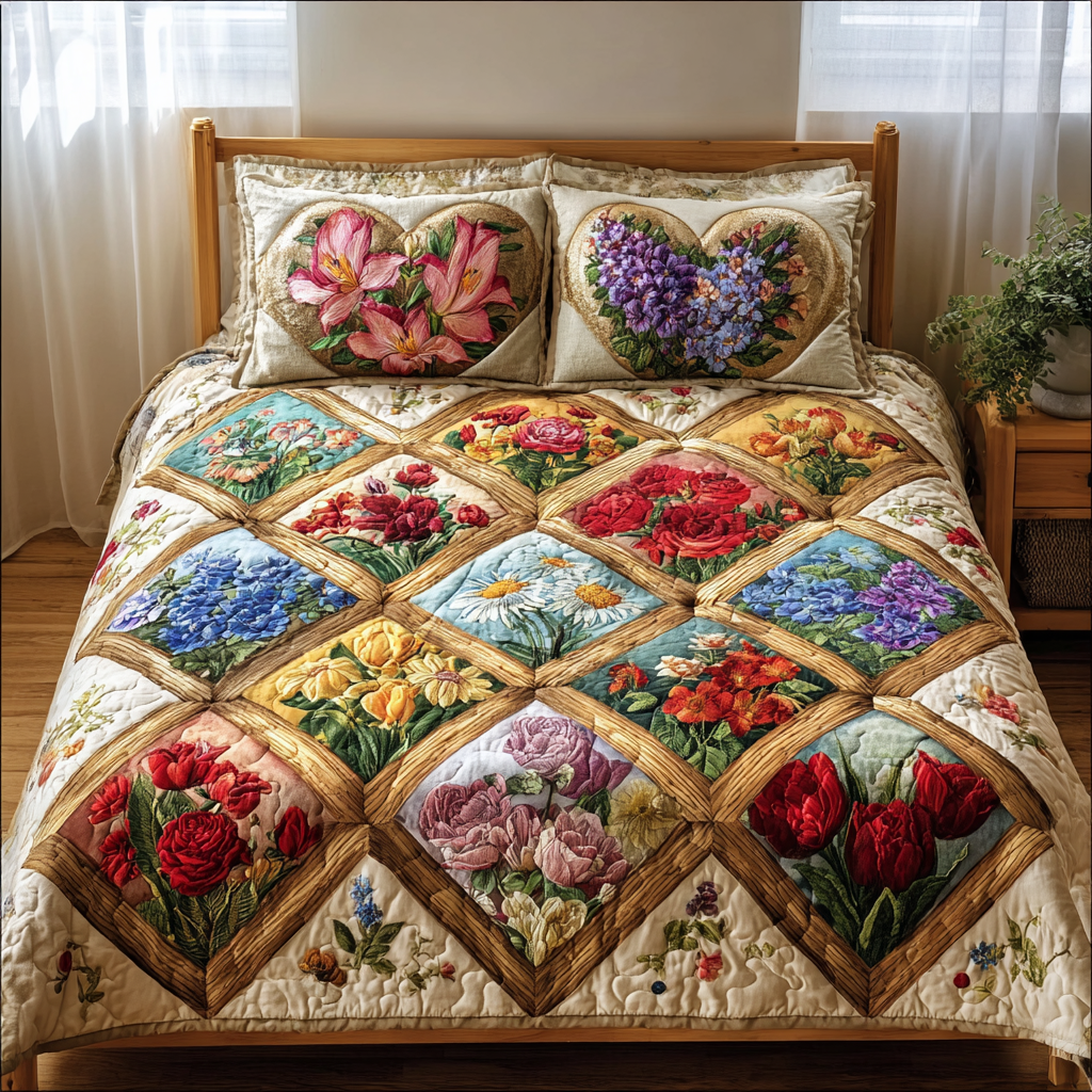 Blossom Harmony 3-Piece Quilted Bedding Set Lightweight Quilt Set Nature Lover Gift Fall Decor Gift